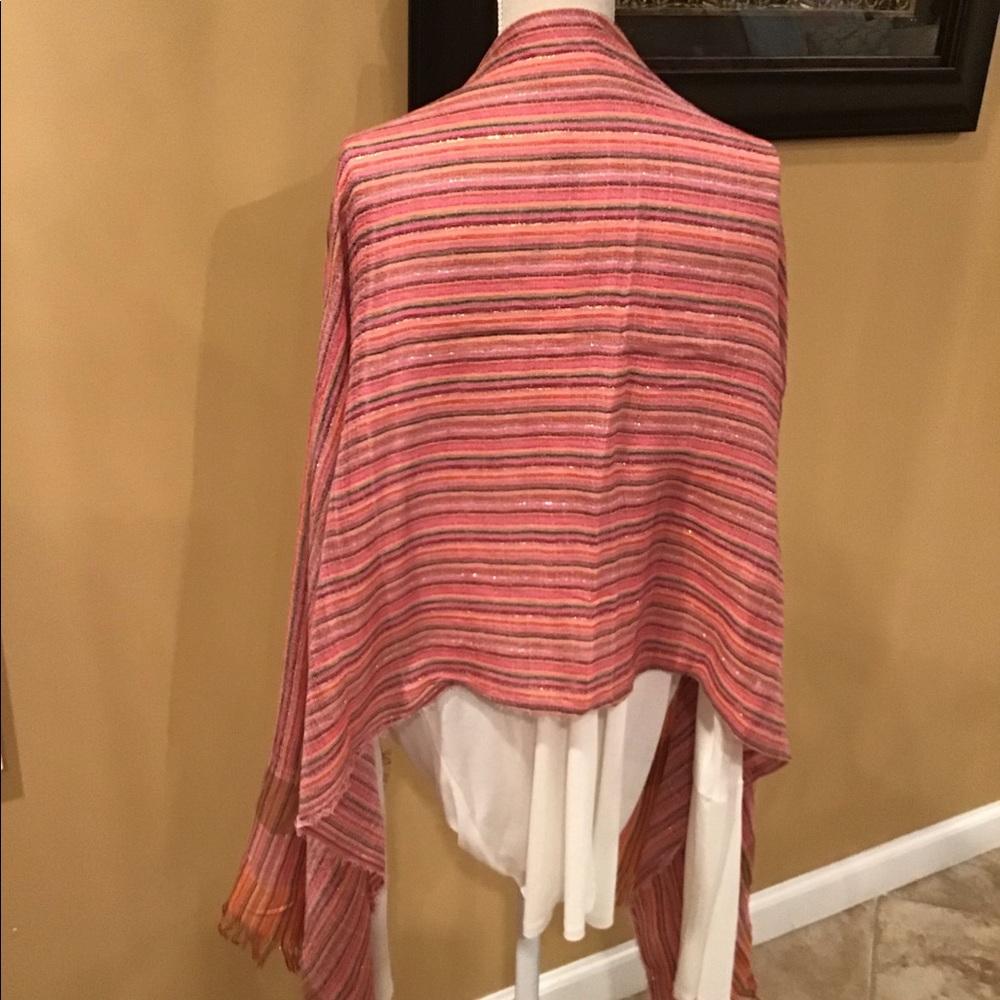 Striped Pink/Coral Multi Colored Scarf with Metallic Gold Thread